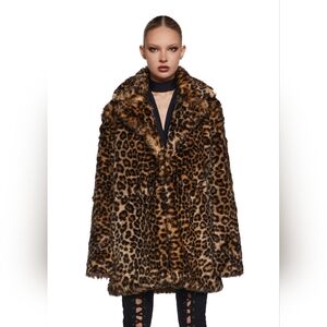 NWT DollsKill Current Mood Leopard Print Faux Fur Coat